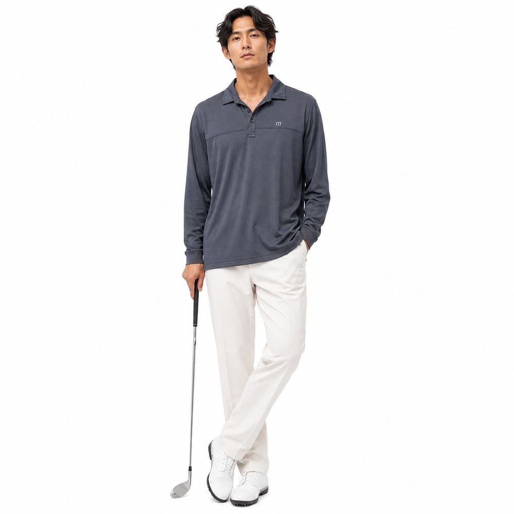 Travis Mathew Long Sleeve Golf Polo Shirt Mens Large Grey Performance Breathable